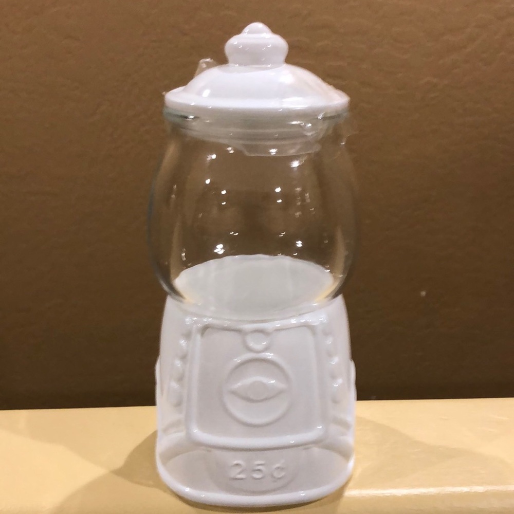 White Glass Gumball Holder with Removable Glass Top